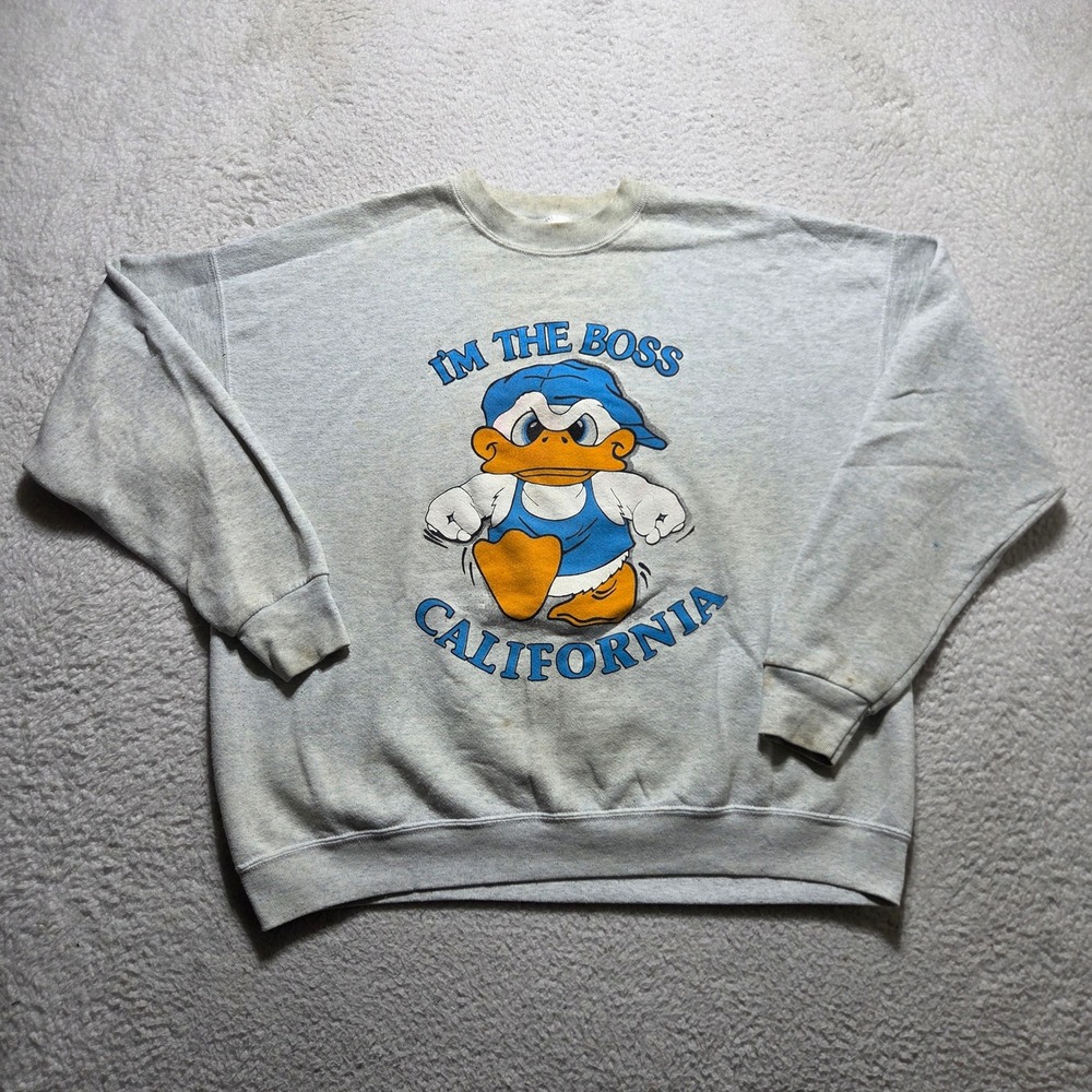 Vintage 90s Fruit of the Loom Sweatshirt Mens XL Gray Boss Duck Graphic Street